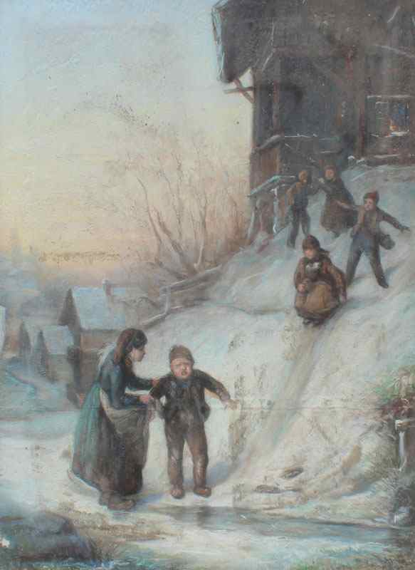 Appraisal: th C FRENCH PASTEL OF CHILDREN PLAYING IN A WINTER