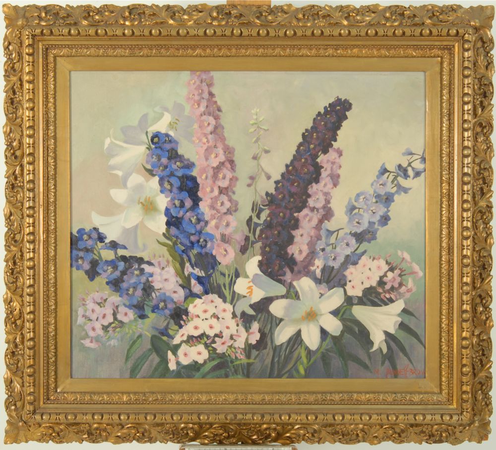 Appraisal: MAE BENNETT BROWNAmerican - Delphiniums and lilies Signed lower right