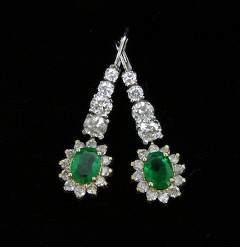 Appraisal: A Pair of Lever-Back Diamond and Emerald Earrings k white