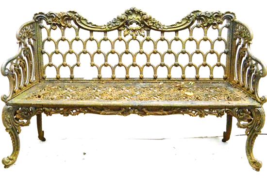 Appraisal: Victorian cast-iron garden bench painted black with serpentine arched crest