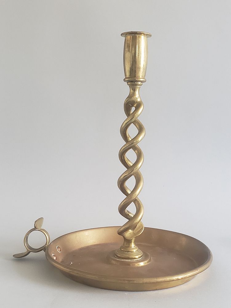 Appraisal: Antique English Brass Barley Twist Chamberstick Antique English Brass Barley