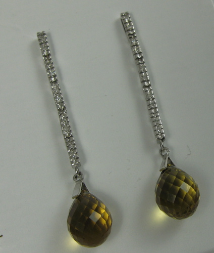 Appraisal: PAIR OF CITRINE DIAMOND AND FOURTEEN KARAT WHITE GOLD EARRINGS