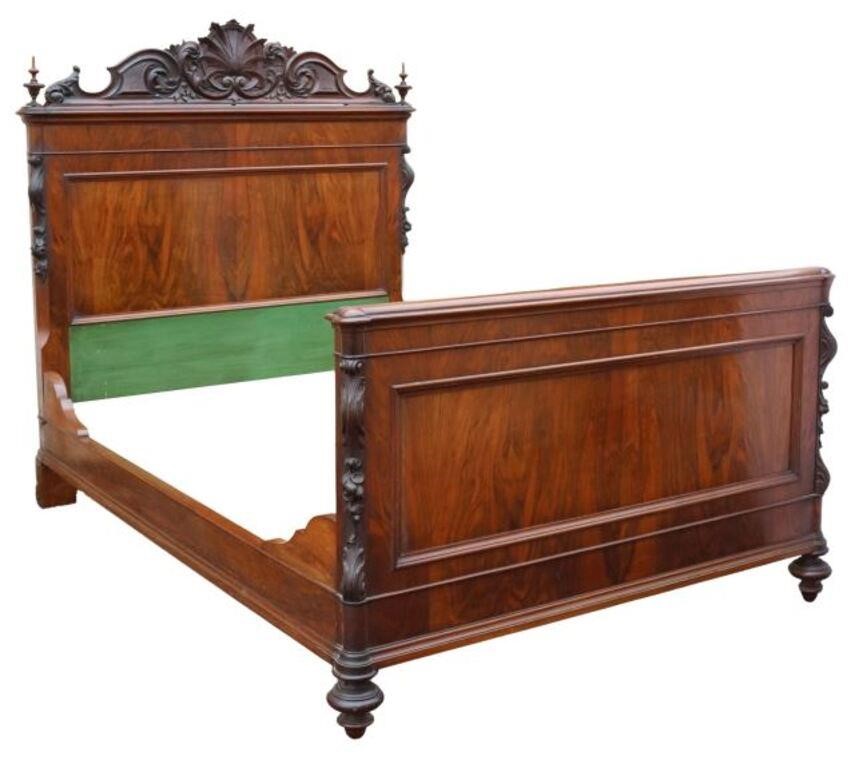 Appraisal: Italian mahogany bed th c carved shell and foliate crest