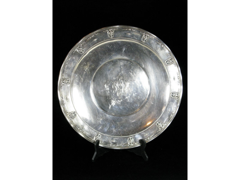 Appraisal: Wallace Rose Point Sterling Service Tray circular form with gently