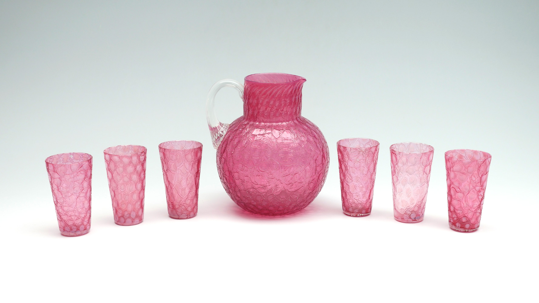 Appraisal: PIECE CRANBERRY CRACKLED DRINK SERVICE Comprising - Pitcher - cups