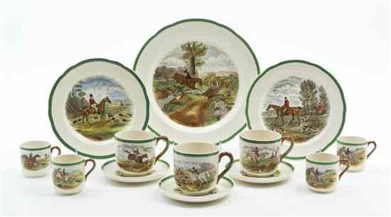 Appraisal: A Partial Spode Dinnerware Set each depicting hunt scenes comprising