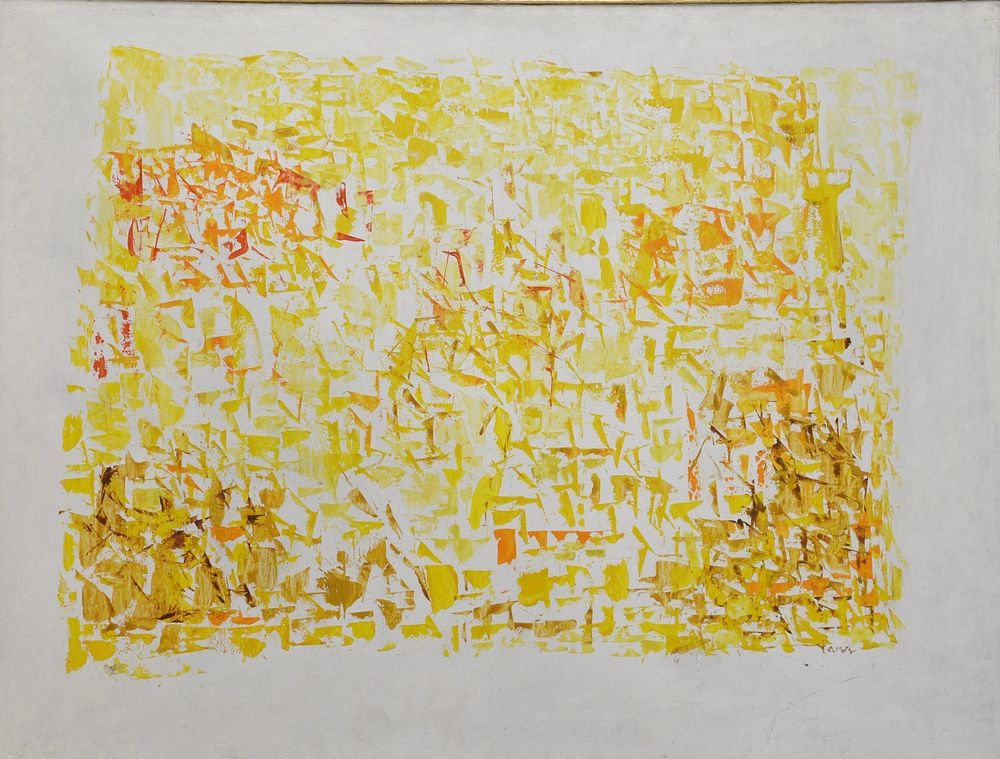 Appraisal: Contemporary acrylic on board yellow and gold palette knife abstract