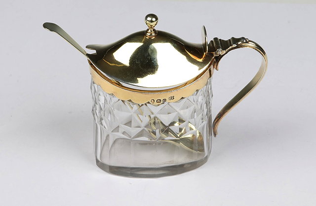 Appraisal: A SILVER GILT MOUNTED CUT GLASS MUSTARD POT of oval