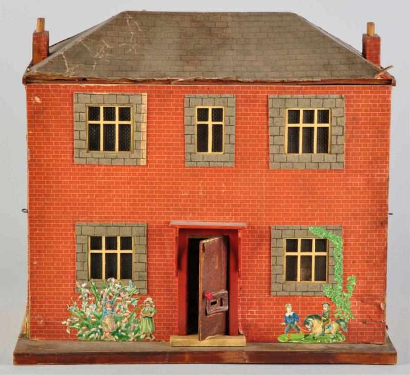 Appraisal: Wooden Dollhouse Covered with Paper Circa Rooms are wall papered