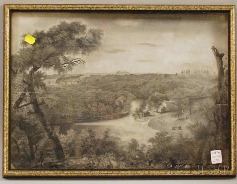 Appraisal: th Century American School Charcoal on Paper River Valley View