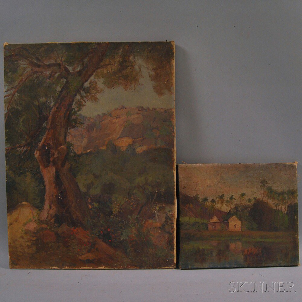 Appraisal: American School th Century Two Works Tropical View and Tree