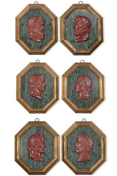 Appraisal: Six marble faux porphyry panels- Roman Emperors A set of