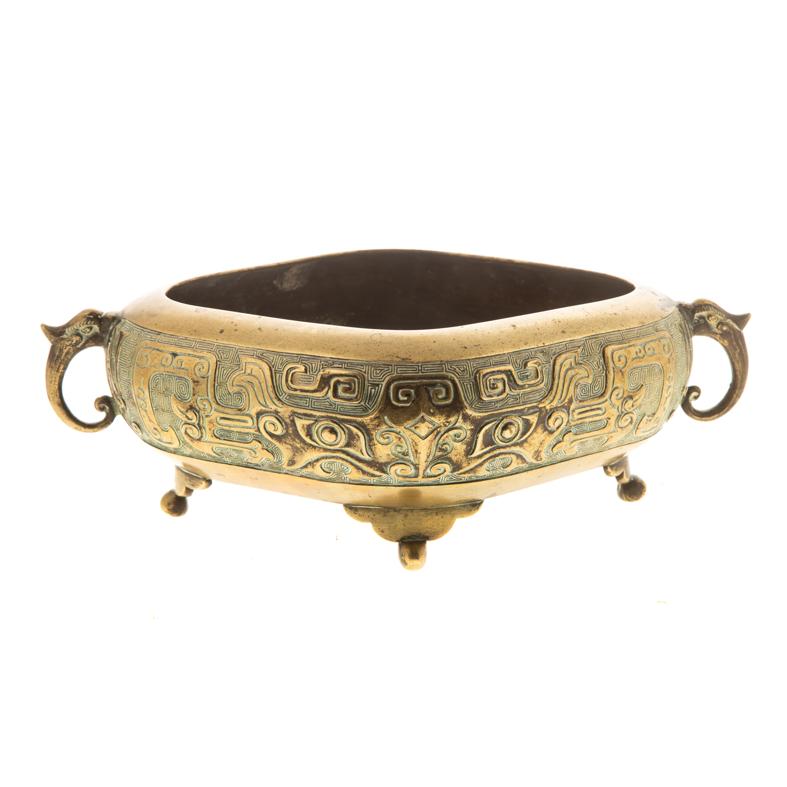 Appraisal: CHINESE BRONZE CENSER BASE th century with a pair of