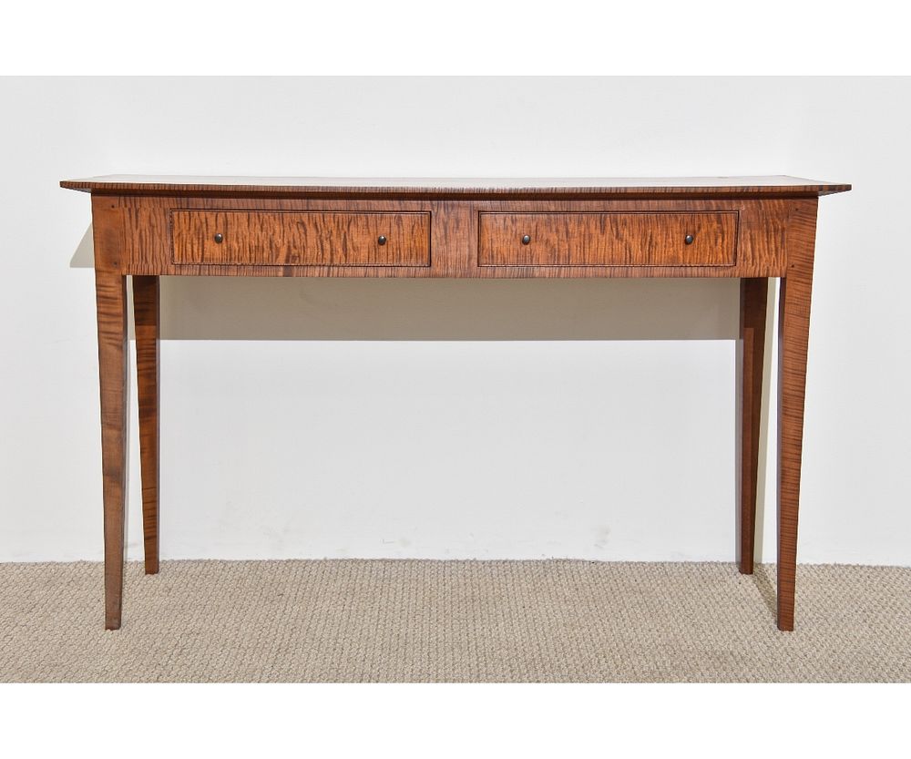 Appraisal: Tiger Maple Two-Drawer Side Table Hepplewhite style tiger maple two-drawer