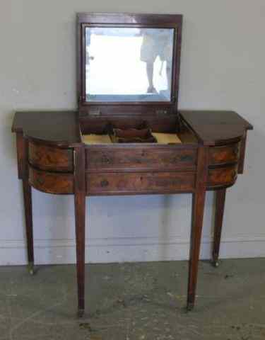 Appraisal: Sheraton Style Mahogany Demilune Vanity With lift top mirror From