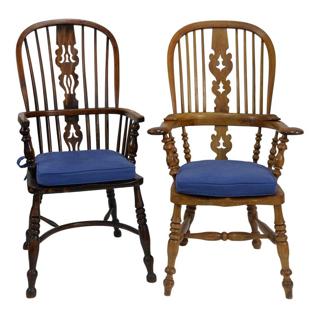 Appraisal: Two English Windsor Armchairs on turned legs th century height