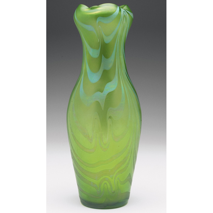 Appraisal: Loetz vase attribution green glass with a pulled design in