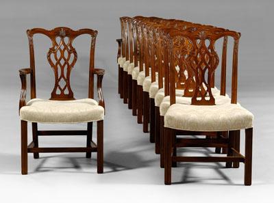 Appraisal: Set of Chippendale style dining chairs each carved mahogany with