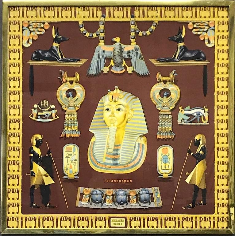 Appraisal: Framed French Hermes Egyptian Scarf Framed French Hermes Egyptian King