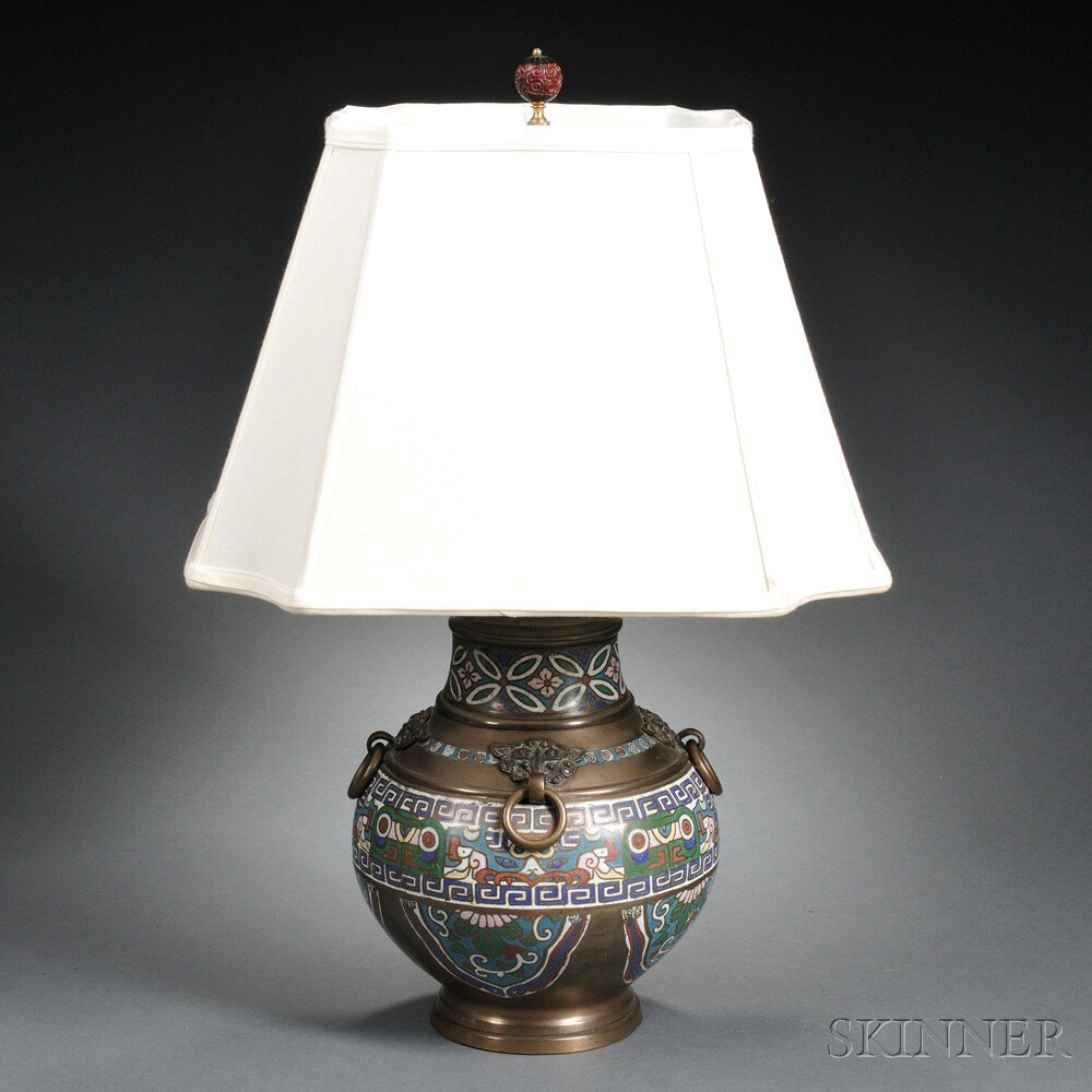 Appraisal: Champleve Vase Mounted as a Lamp China globular form with