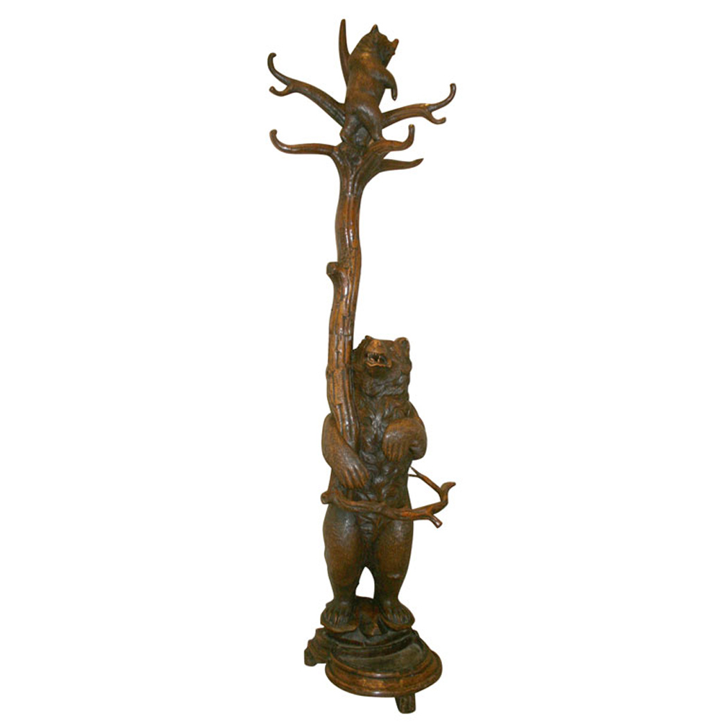 Appraisal: Black Forest Carved Walnut Hall Tree Late th century Depicting