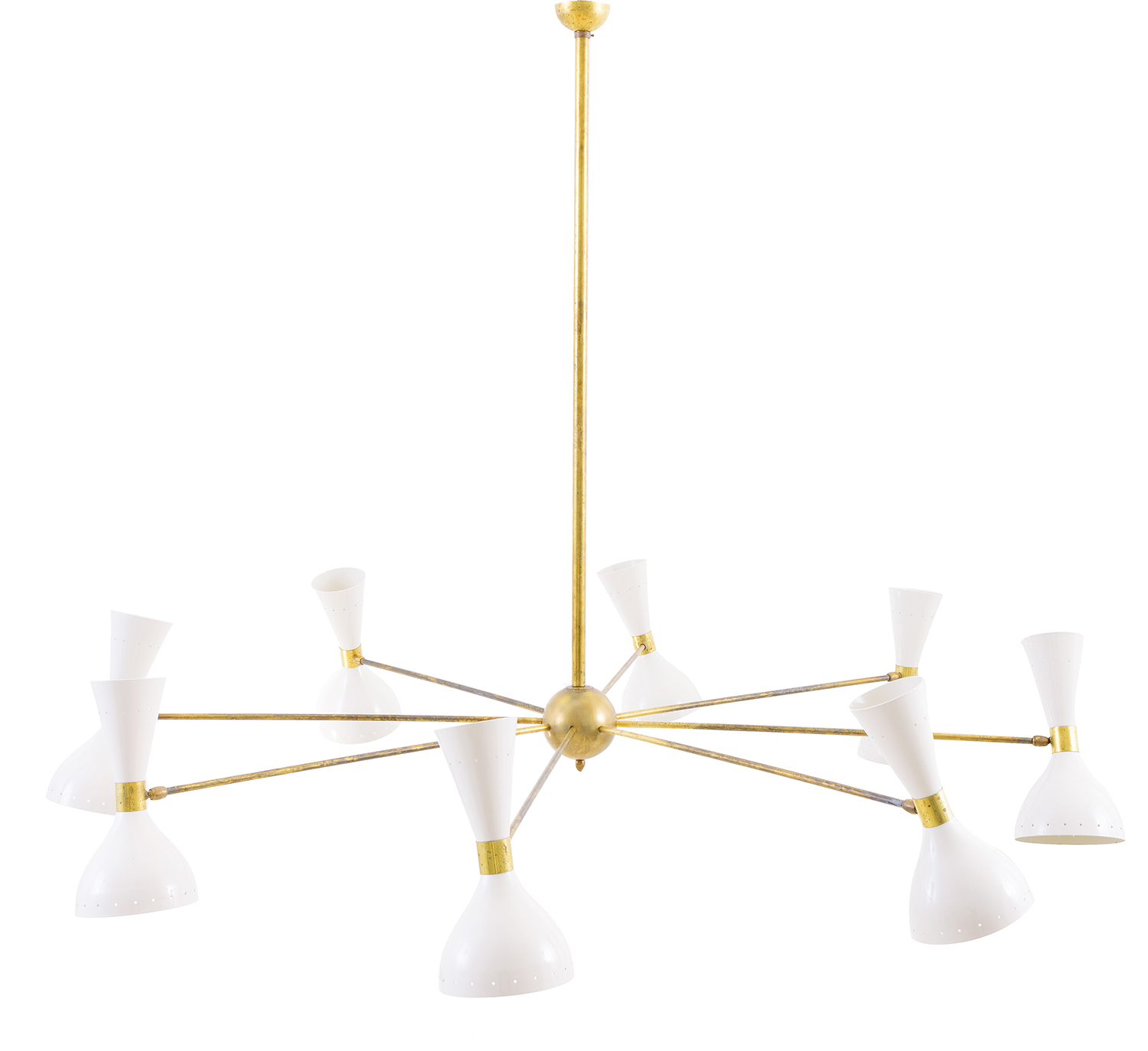 Appraisal: STILNOVO EIGHT BRANCH CEILING LIGHT Spun metal and brass Ivory