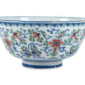 Appraisal: A Dutch Delft Polychrome Glazed Earthenware Punch Bowl th Century