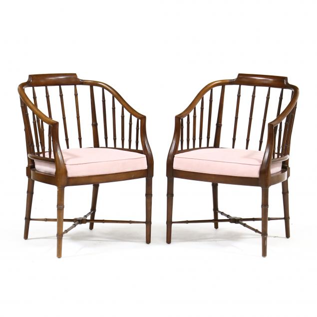 Appraisal: PAIR OF REGENCY STYLE FAUX BAMBOO ARMCHAIRS In the manner