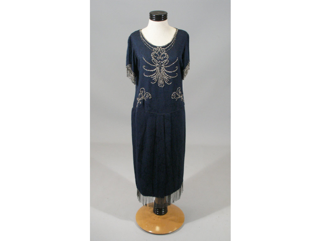 Appraisal: Vintage Flapper Dress Beaded Fringed navy blue rayon dress sets