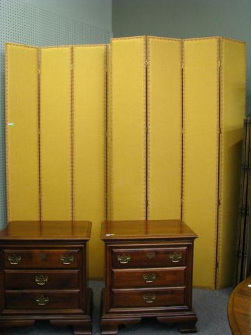 Appraisal: Pair of four-section padded upholstered screens with decorative fabric trim