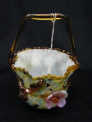 Appraisal: Victorian Art Glass Basket multi-color spatter decor silver mica white