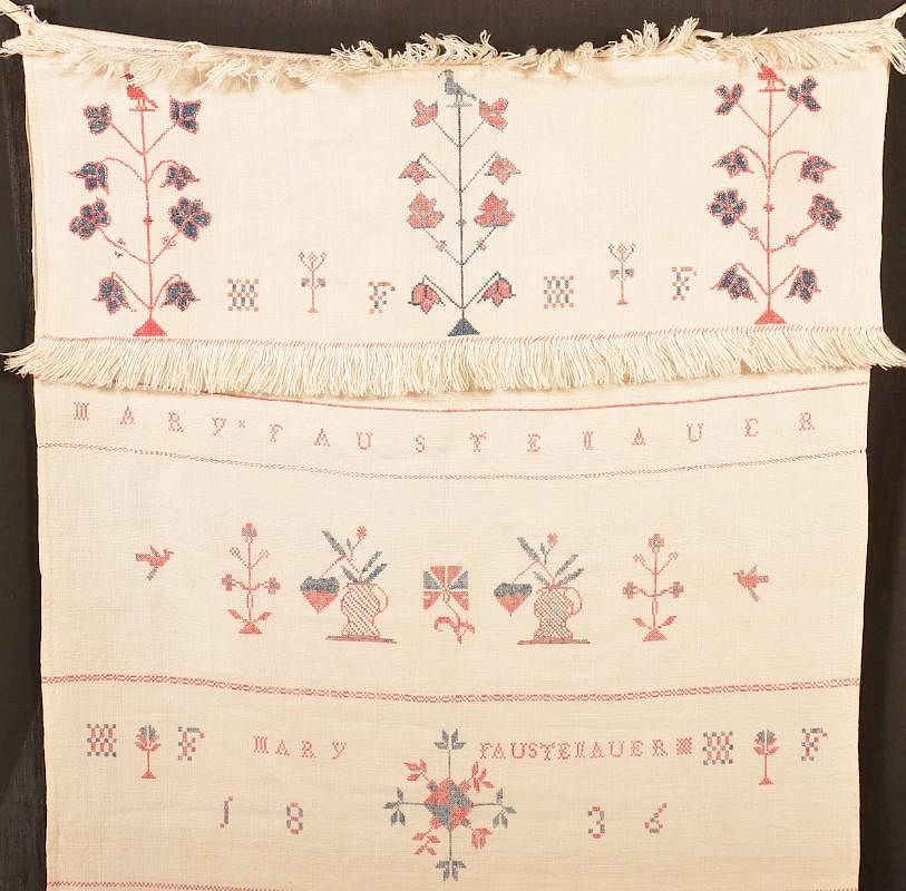 Appraisal: Mary Faustenauer Show Towel Pennsylvania th Century Homespun Linen Needlework