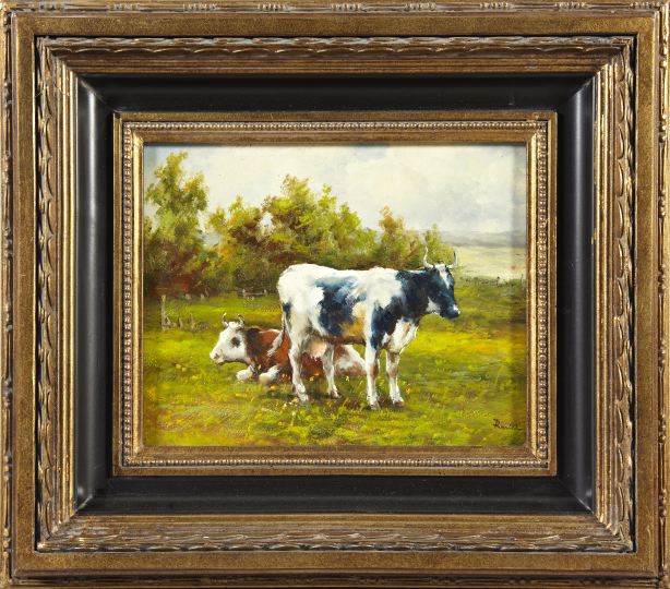 Appraisal: British School st Century Cattle in a Meadow oil on