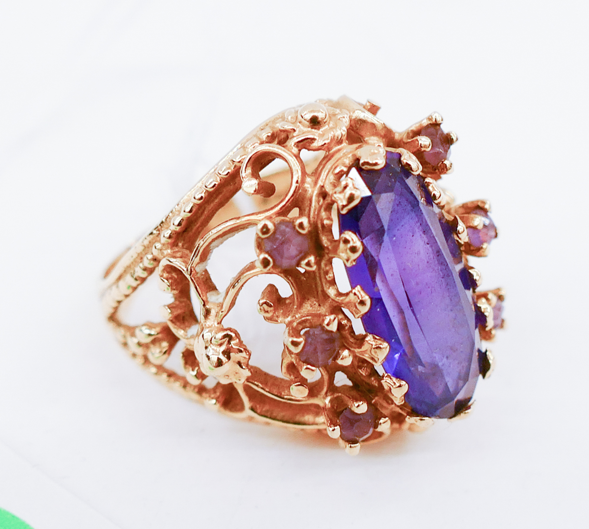 Appraisal: Ornate Ladies K Amethyst Pierced Setting Ring- Size - g