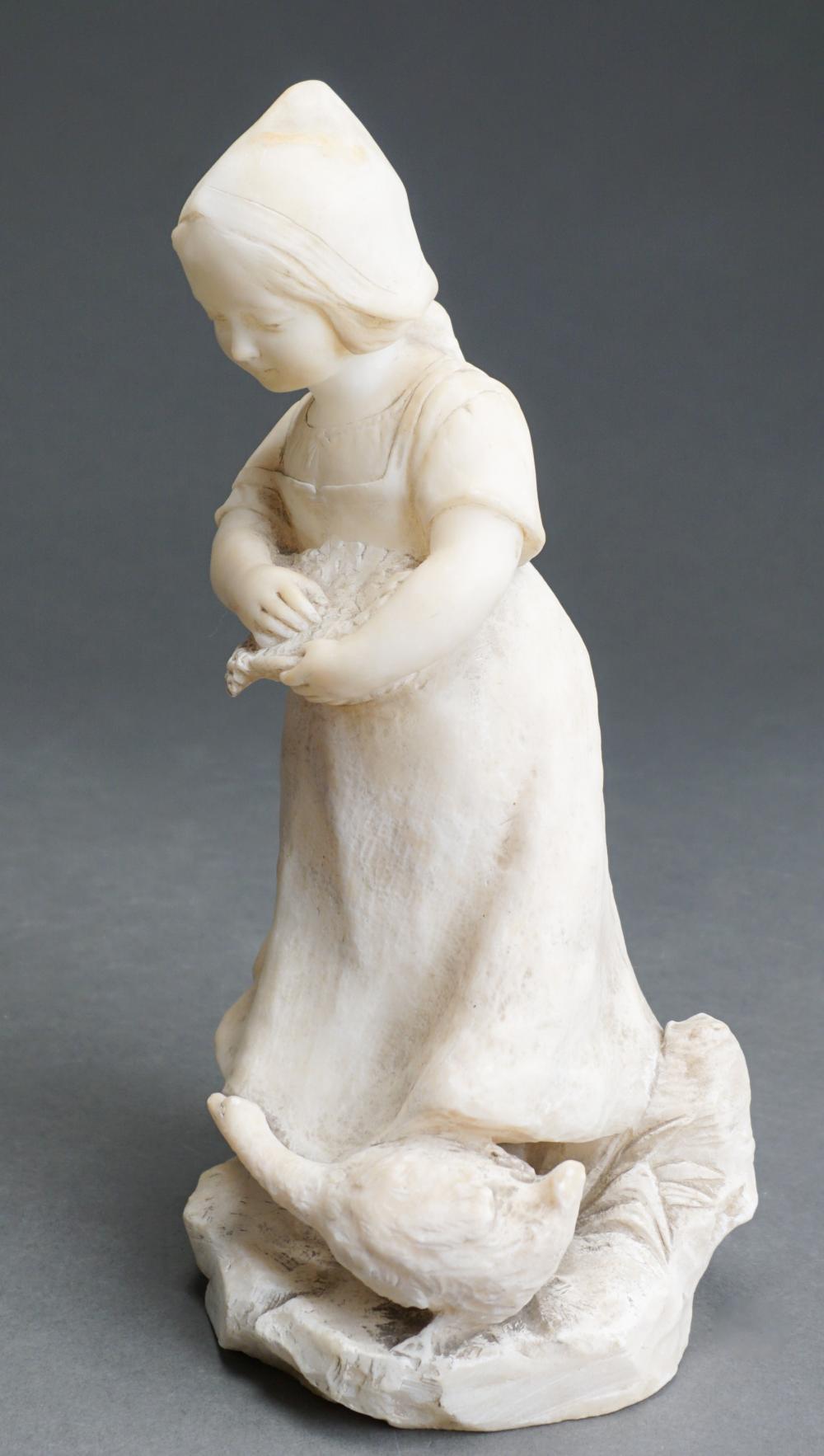 Appraisal: CONTINENTAL CARVED ALABASTER FIGURAL GROUP OF VILLAGE GIRL FEEDING DUCK