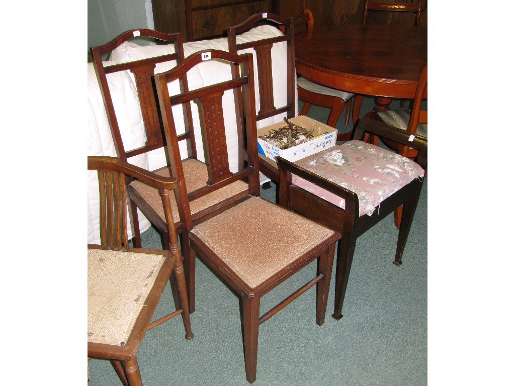 Appraisal: Lot comprising three side chairs a piano stool and a