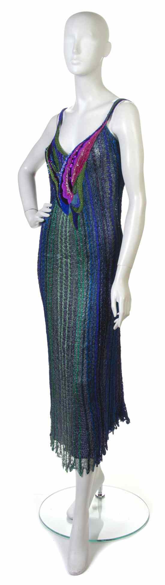 Appraisal: A Mali Green and Blue Knit Cocktail Dress with beaded