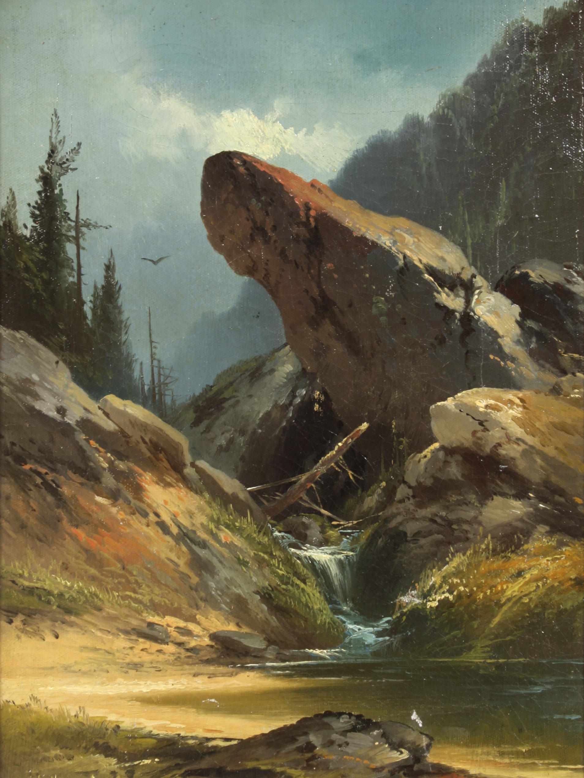 Appraisal: Andrew Melrose American - A rocky pinnacle above a stream