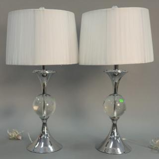 Appraisal: Pair of chrome and glass table lamps total ht in