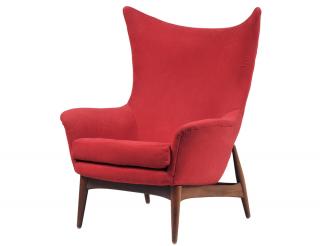 Appraisal: MID-CENTURY ARM CHAIR Attributed to Wegner In red upholstery