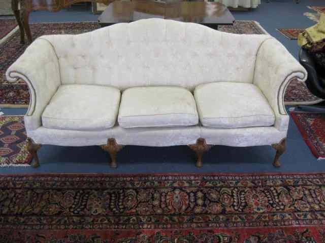 Appraisal: French Provencial Style Sofa carved legs silk brocade ''