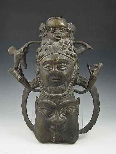 Appraisal: AFRICAN BENIN BRASS FIGURAL SCULPTURE '' x '' circa 's