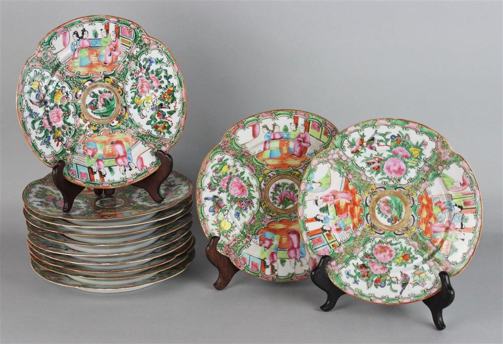 Appraisal: TWELVE CHINESE ROSE MEDALLION QUATRILOBED DISHES CA - - dia