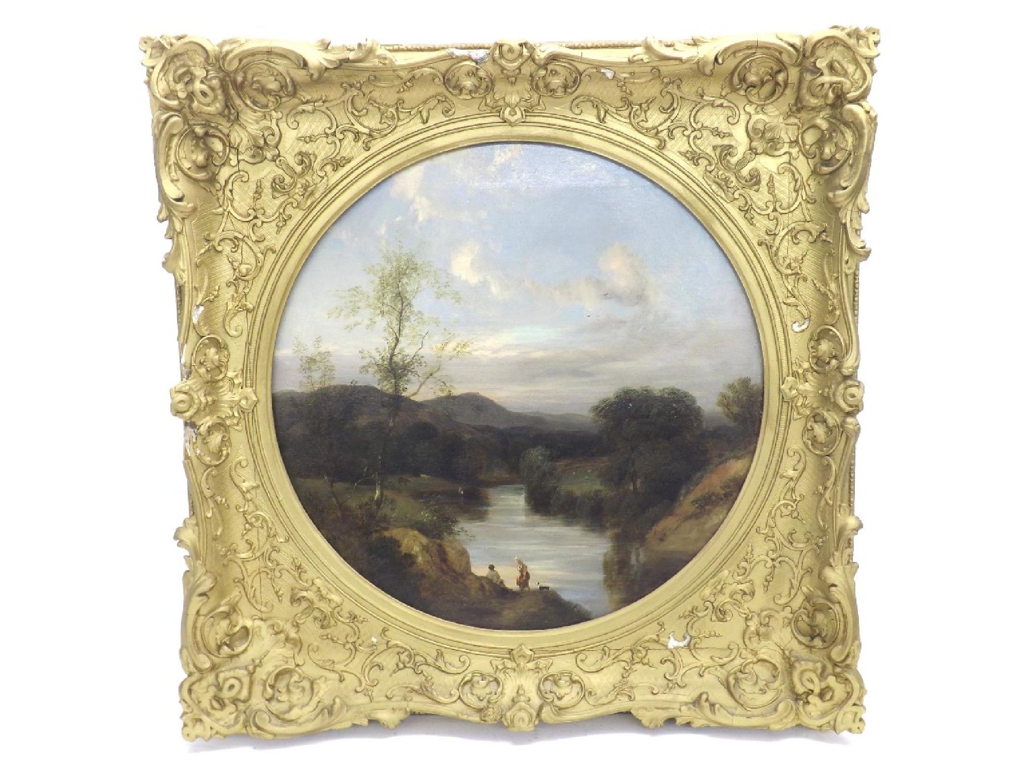 Appraisal: English School th century - River landscape with figures and