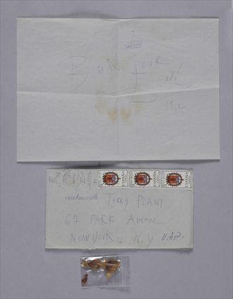 Appraisal: SALVADOR DALI NOTE SIGNED ON GREY PAPER Bon Jour Dali