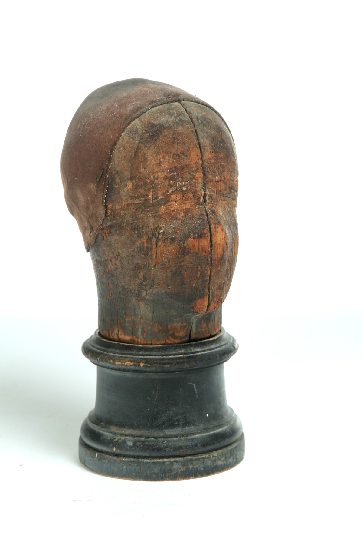 Appraisal: MILLINER'S HEAD American or European th century wood and leather