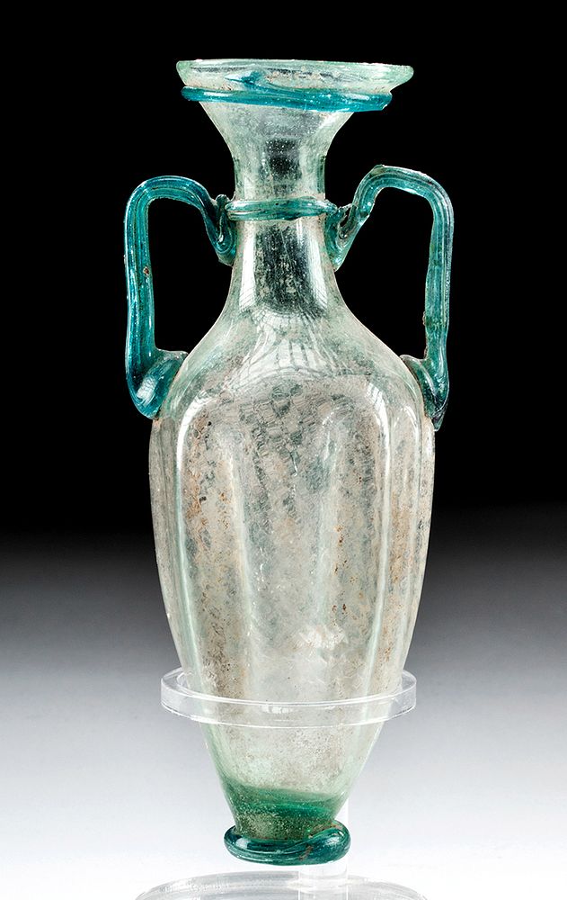 Appraisal: Fine Roman Glass Amphoriskos w Trail Handles Roman Imperial Period