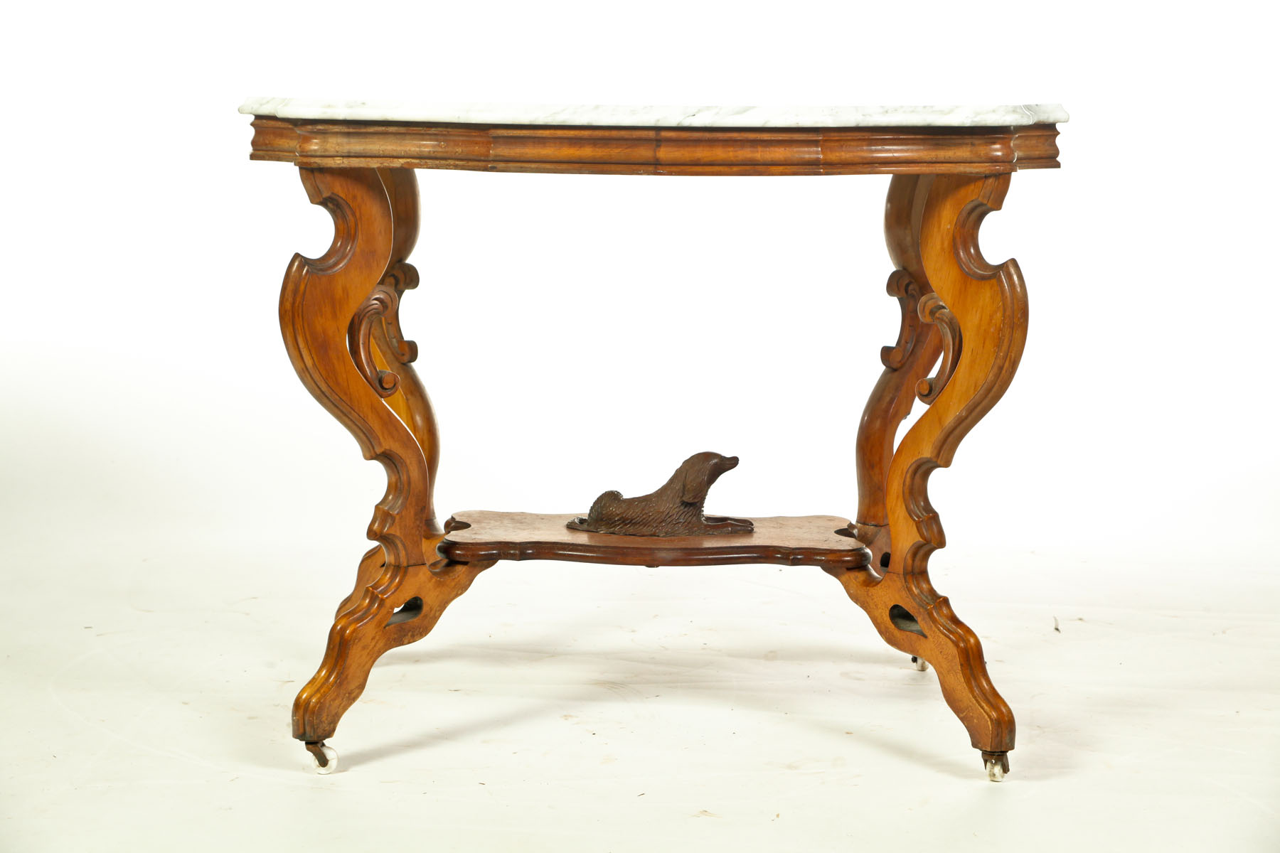 Appraisal: MARBLE TOP PARLOR TABLE American rd quarter- th century walnut