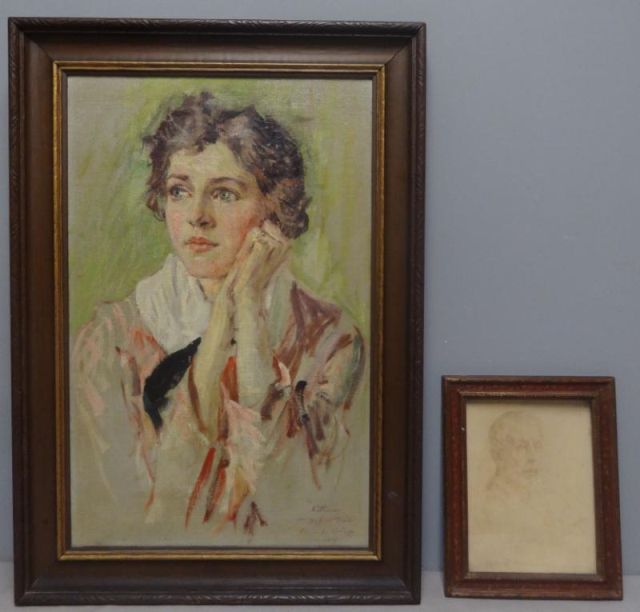 Appraisal: REID Robert L Oil on Canvas Portrait ofKatherine Powell Together