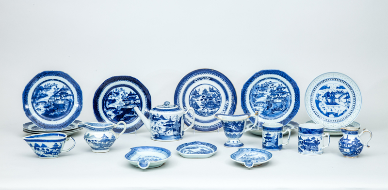 Appraisal: GROUP OF TWENTY-TWO CANTON-PORCELAIN BLUE AND WHITE TABLE ARTICLES IN